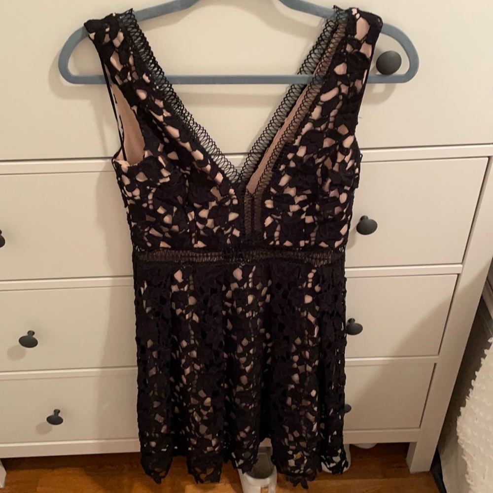 Black crochet cocktail dress